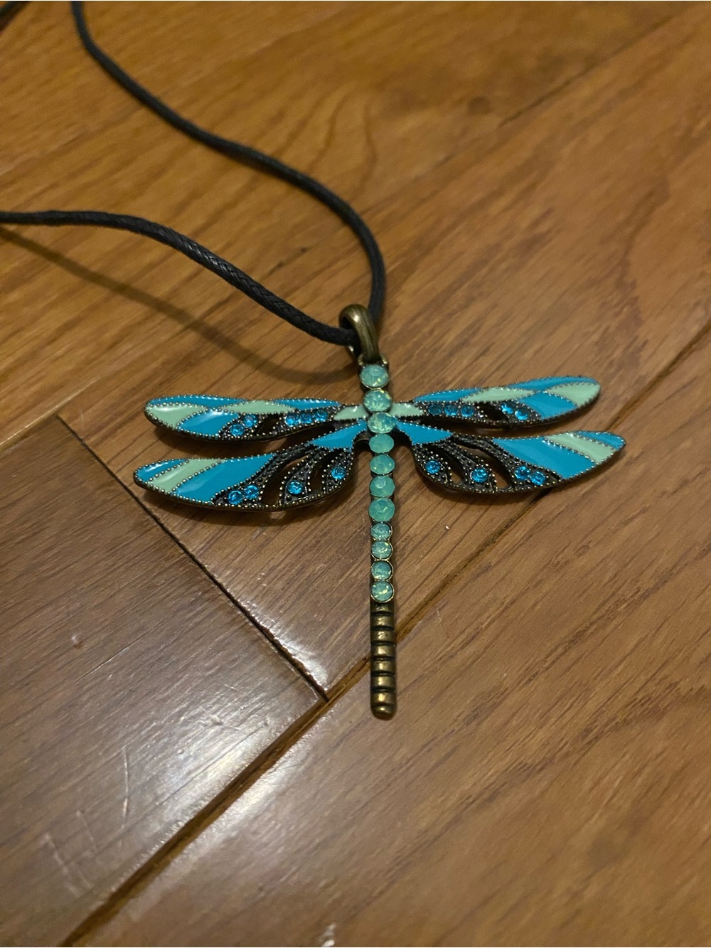 Turquoise Dragonfly Pendant Necklace on adjustable Rope